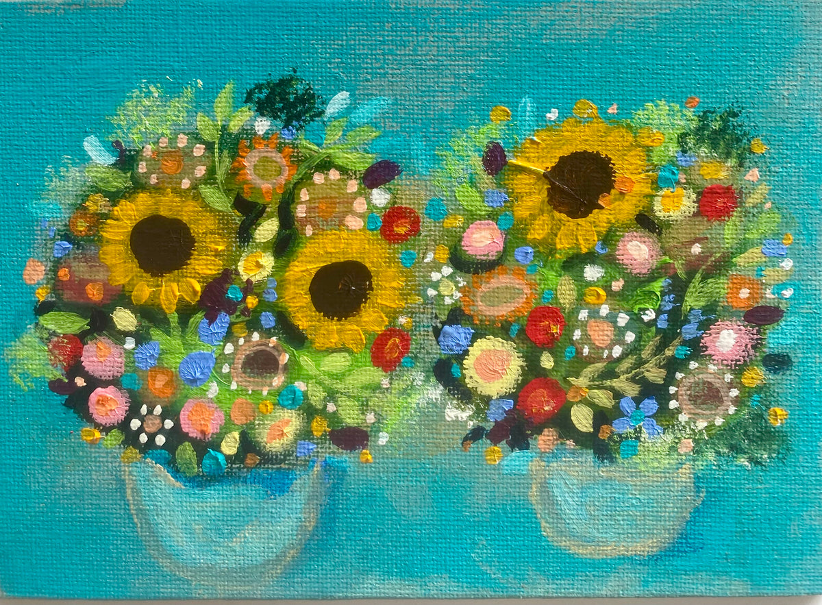 Sunflowers on Teal