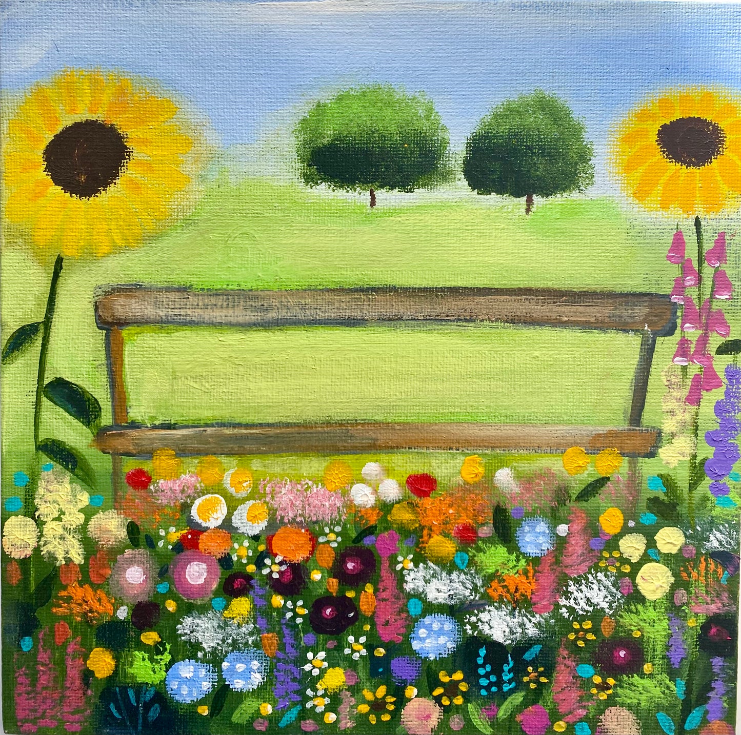 The Sunflower Bench ( personalise this painting)