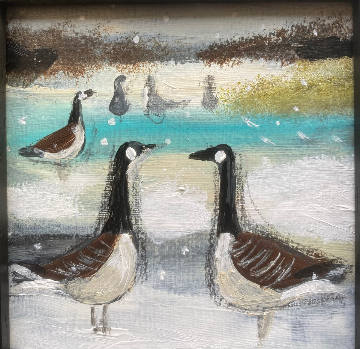 Canada Geese On A Frozen Pond