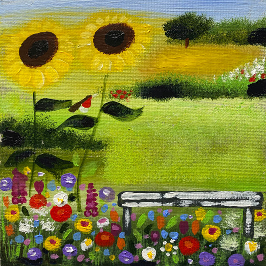 A Bench By The Sunflowers ( commission opportunity)